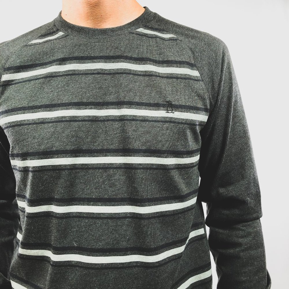 Original Penguin Grey Black Stripe Raglan Shirt S - Picture 4 of 8